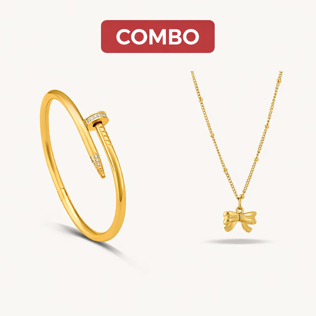 Bow Pendant Necklace + Nail Bangle Bracelet